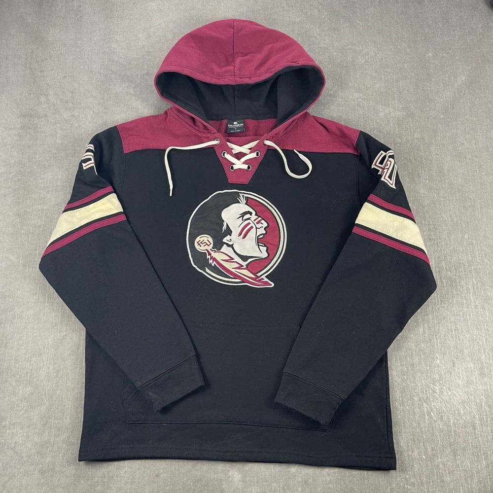 Florida State Seminoles Colosseum Mens L Black Garnet Hockey Lace Up Hoodie